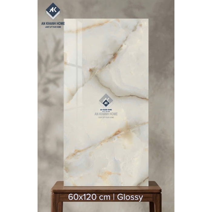 Gạch lát nền ấn độ 60x120 vân đá màu kem bóng kính