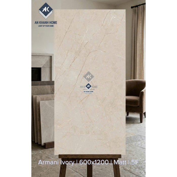 Gạch lát nền ấn độ 60x120cm Armani Ivory đá mờ vàng kem
