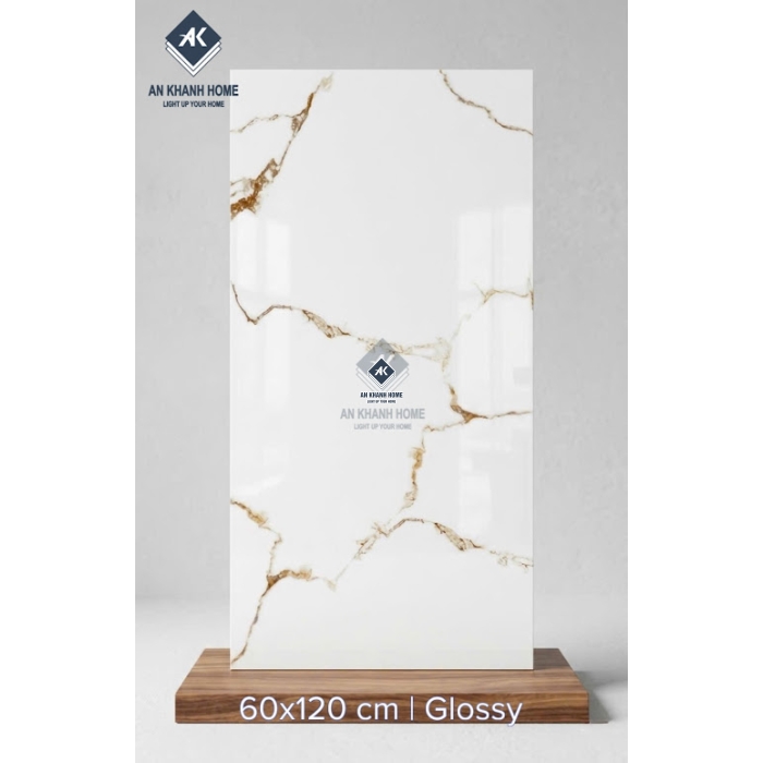 Gạch lát nền bóng kính 60x120 ấn độ trắng vân vàng sang trọng