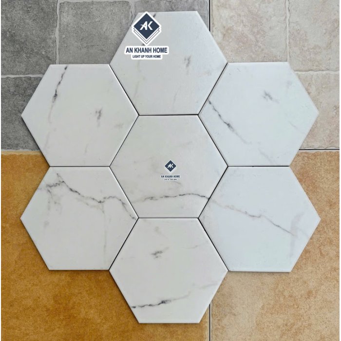 Gạch lục giác trung quốc 20x23cm trắng mờ vân xám