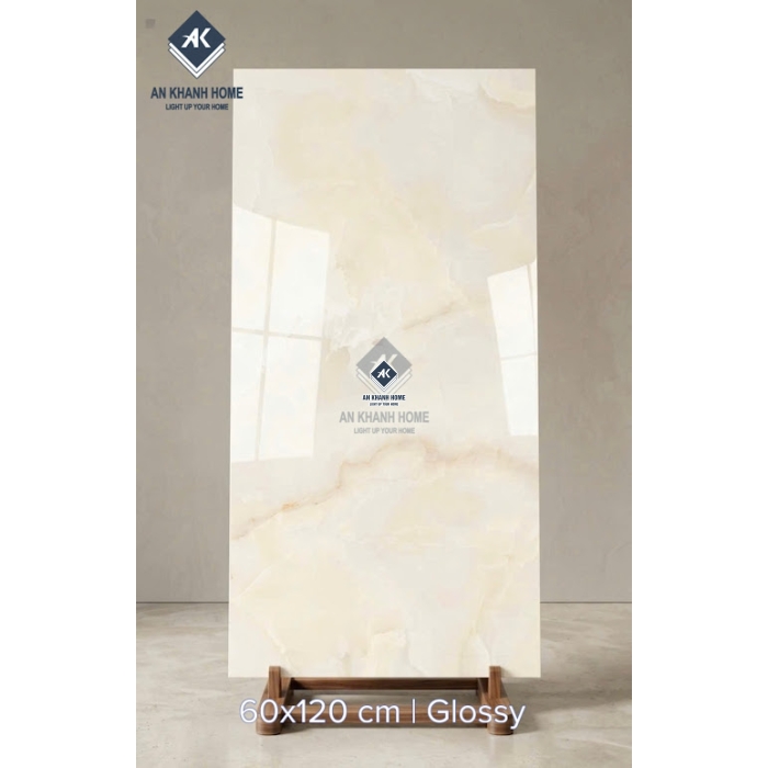 Gạch ốp lát 60x120 ấn độ màu vân đá vàng kem bóng kính