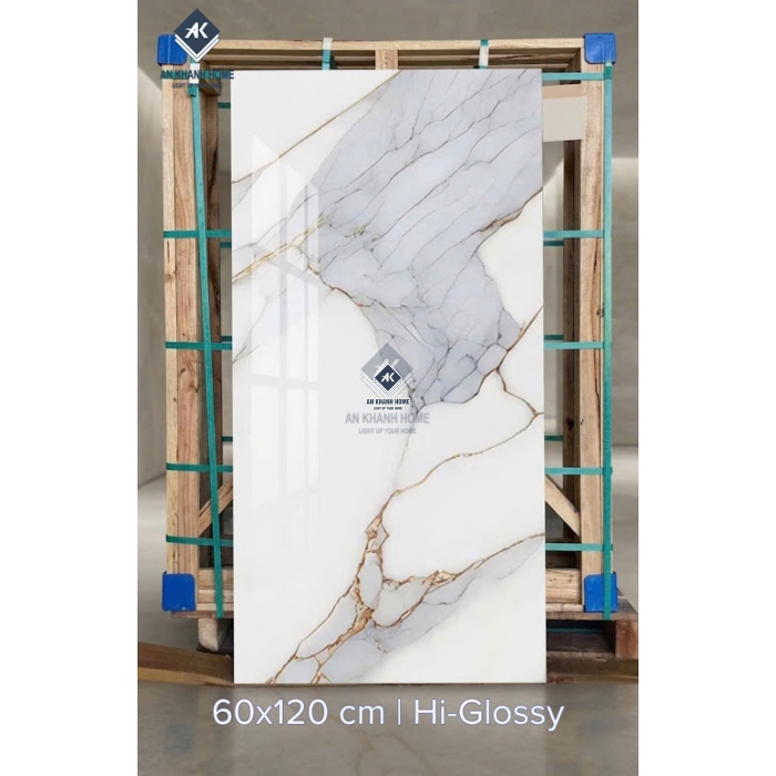 Gạch ốp lát 60x120 bóng kính trắng cẩm thạch vân vàng xám