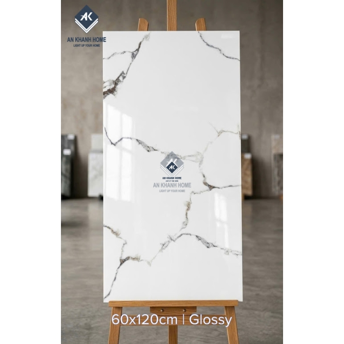 Gạch ốp lát 60x120 trắng vân xám đen bóng kính ấn độ