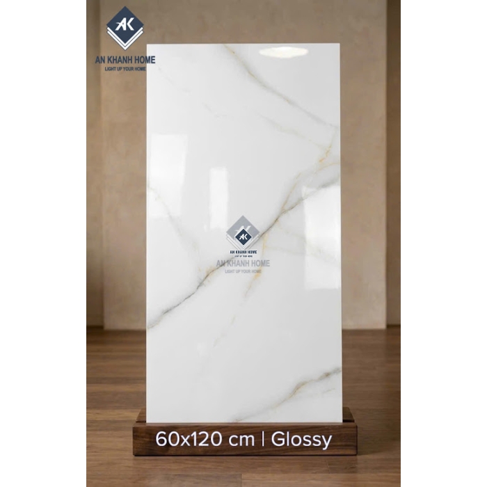 Gạch ốp lát ấn độ 60x120 bóng kính trắng vân vàng nhạt