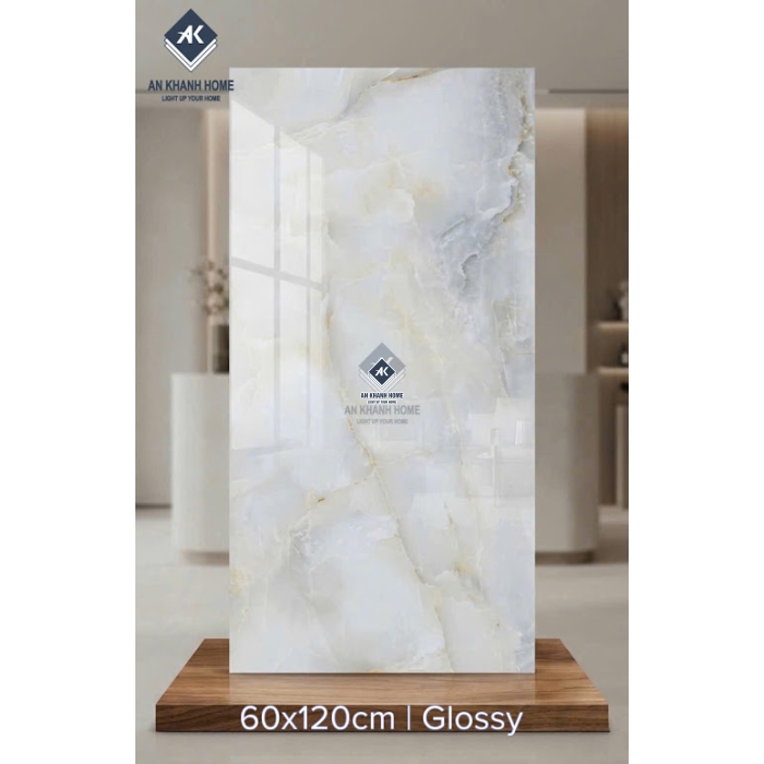 Gạch ốp lát ấn độ 60x120 bóng kính xanh ngọc vân đá sang trọng