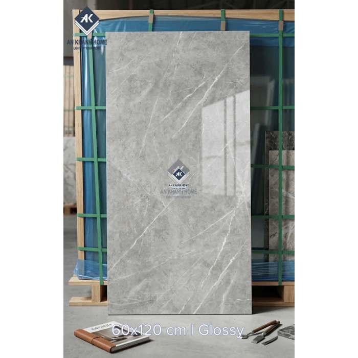 Gạch ốp lát ấn độ 60x120 màu xám vân đá bóng kính