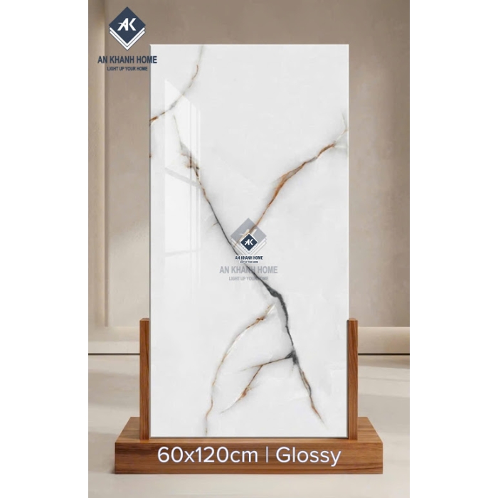 Gạch ốp lát ấn độ 60x120 trắng kem vân đá bóng kính