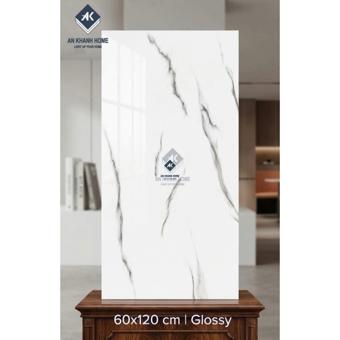 Gạch ốp lát ấn độ 60x120 trắng vân khói xám đen bóng kính