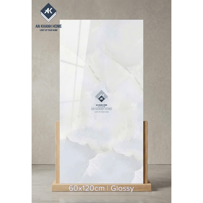 Gạch ốp lát ấn độ 60x120 trắng xanh vân mây bóng kính