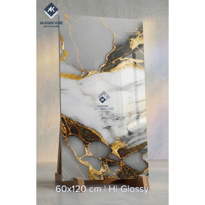 Gạch ốp lát ấn độ 60x120 vân đá trắng nhũ vàng sang trọng