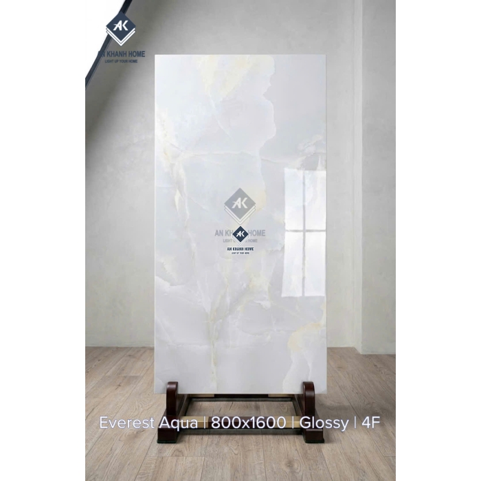 Gạch ốp lát ấn độ 80x160 Everest Aqua xanh nhạt vân đá bóng kiếng