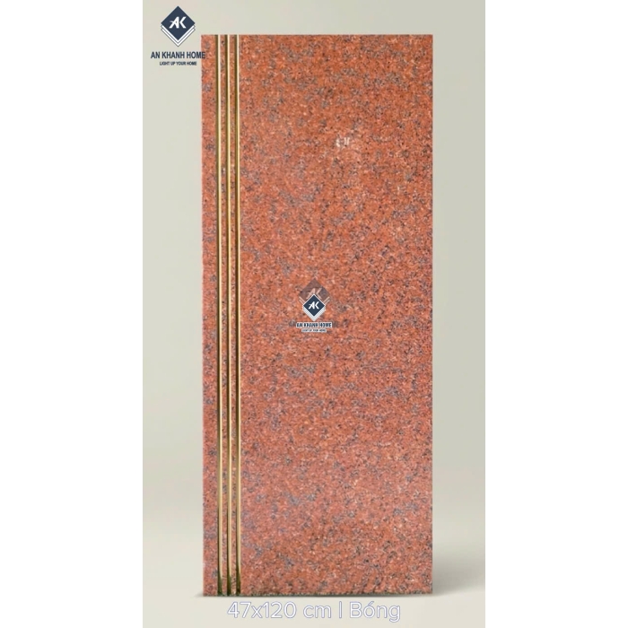 Gạch ốp lát cầu thang 47x120 mè đỏ giả đá hoa cương nhũ vàng