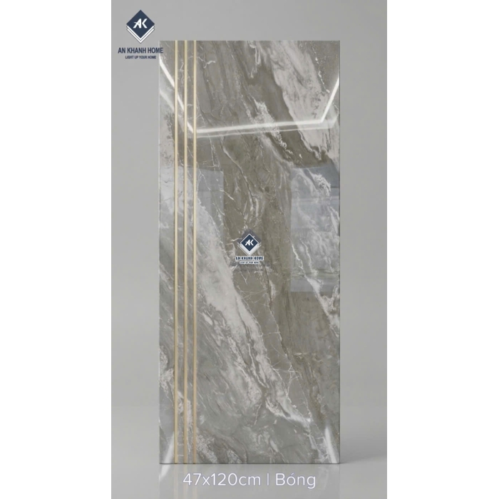 Gạch ốp lát cầu thang xám vân đá khắc kim nhũ vàng 47x120cm