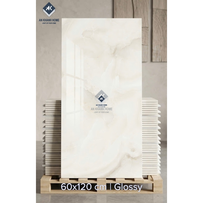 Gạch ốp lát kem vân đá Onyx 60x120 bóng kính ấn độ