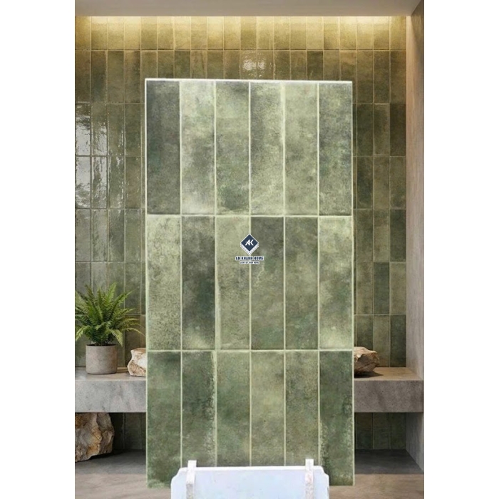 Gạch ốp tường 40x80 giả thẻ mix màu xanh rêu