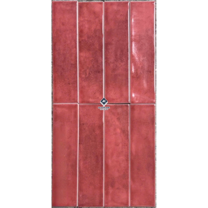 Gạch thẻ 75x300 màu đỏ bề mặt lượn sóng
