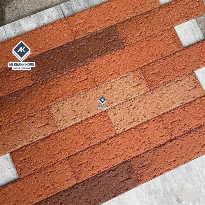 Gạch thẻ cổ nhám mix màu đỏ cháy nâu đậm cam nhạt