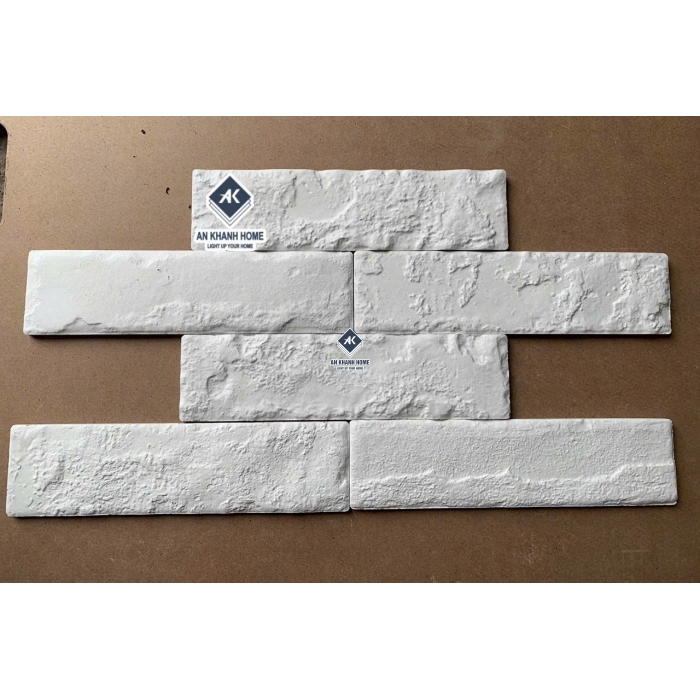 Gạch thẻ trang trí 6x24cm giả cổ màu trắng bề mặt nhám
