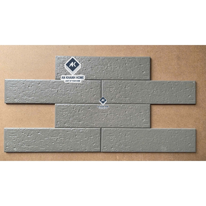 Gạch thẻ trang trí 6x24cm giả cổ màu xám bề mặt nhám