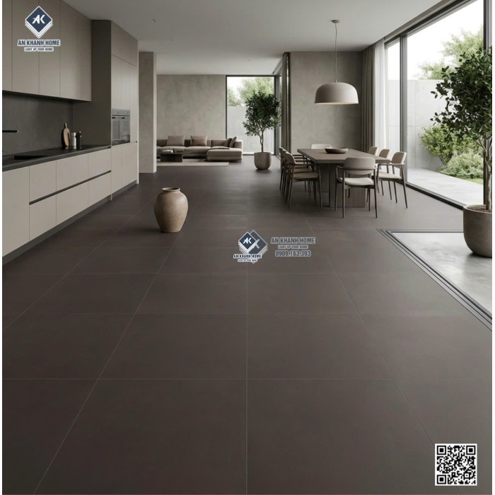 Gạch 60x60 màu xám đậm không vân HCMD55.1MN bề mặt mờ