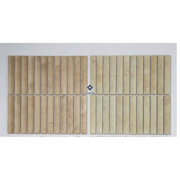 Gạch mosaic vân đá travertine màu kem mờ thanh lõm