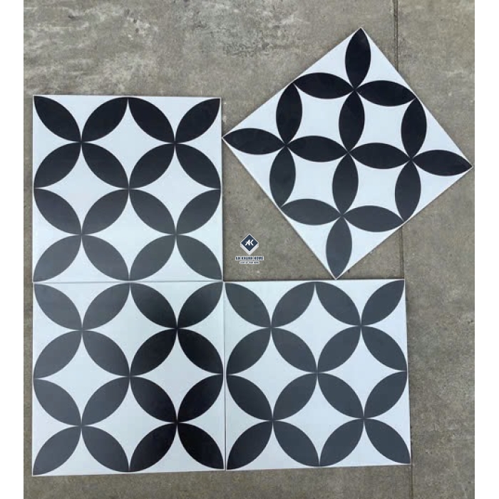 Gạch bông 30x30 đồng tiền màu trắng đen bề mặt mờ
