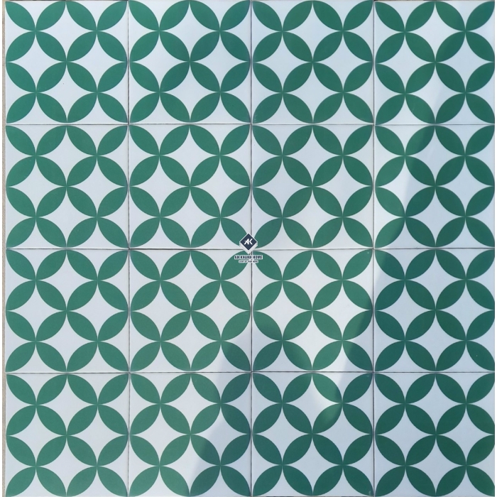 Gạch bông 20x20 đồng tiền xanh cổ vịt nền trắng bề mặt mờ