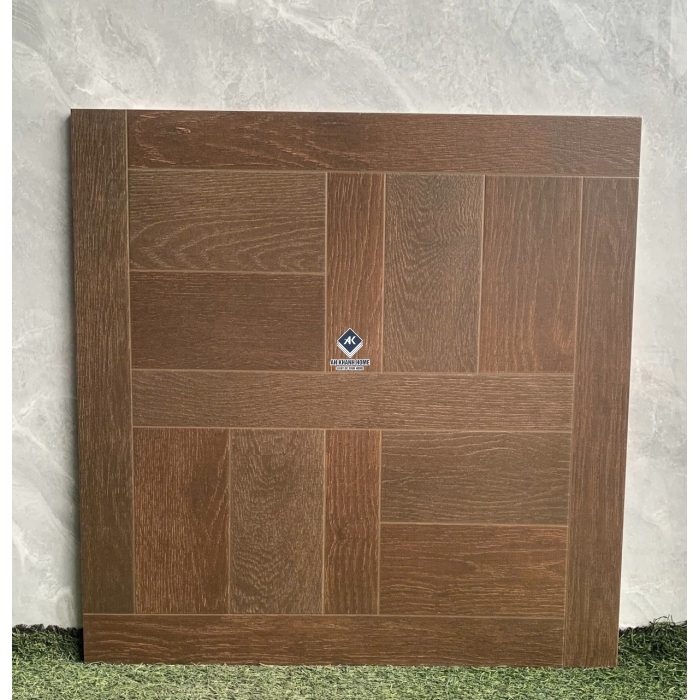 Gạch giả gỗ nâu óc chó 60x60 hoạ tiết ngang dọc               