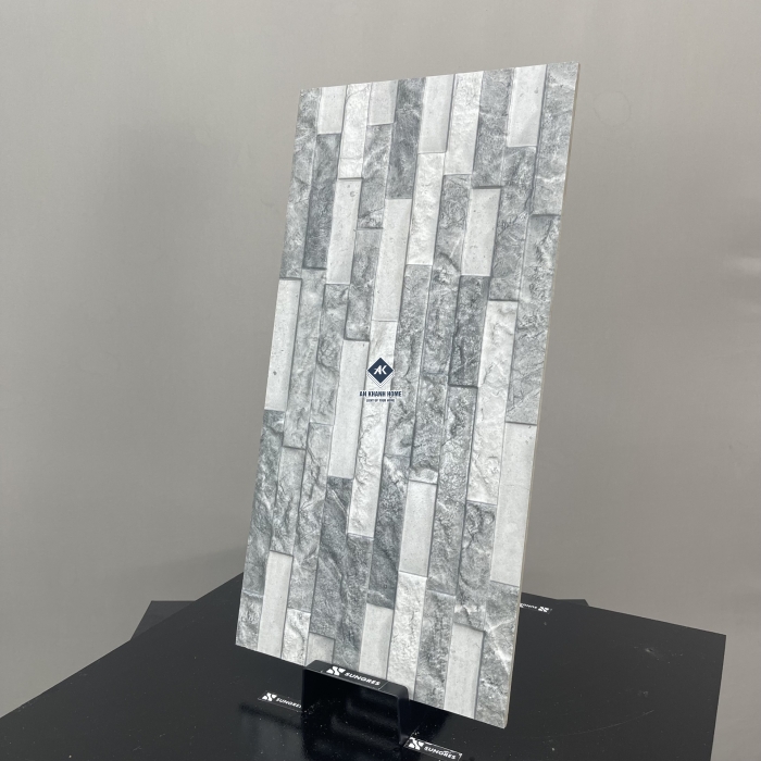 Gạch 30x60 Ấn Độ hoạ tiết vân đá ghép màu xám sần nổi 3D