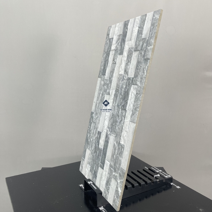 Gạch 30x60 Ấn Độ hoạ tiết vân đá ghép màu xám sần nổi 3D