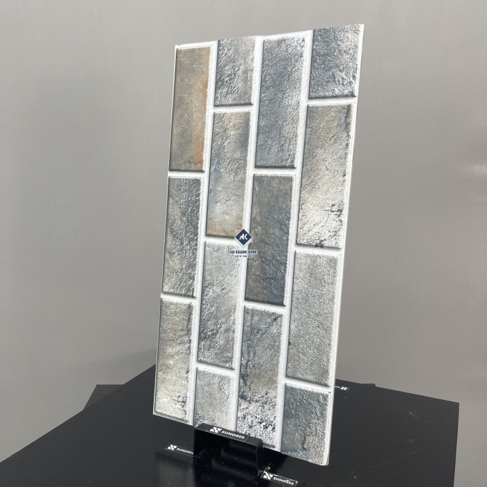 Gạch 30x60 Ấn Độ hoạ tiết gạch thẻ vân đá màu xám nâu sần nổi 3D