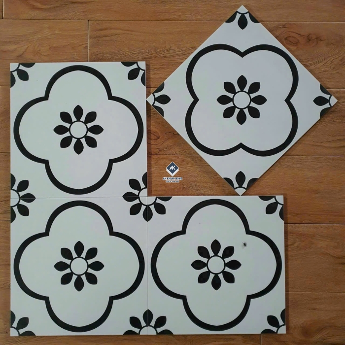 Gạch bông 30x30 hoa mai trắng đen bề mặt mờ