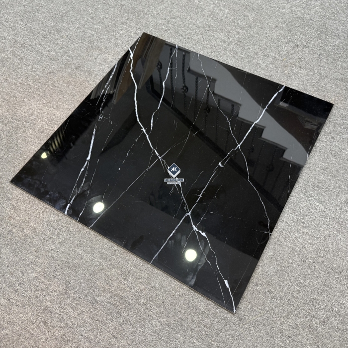 Gạch 60x60 màu đen vân tia chớp trắng bề mặt siêu bóng