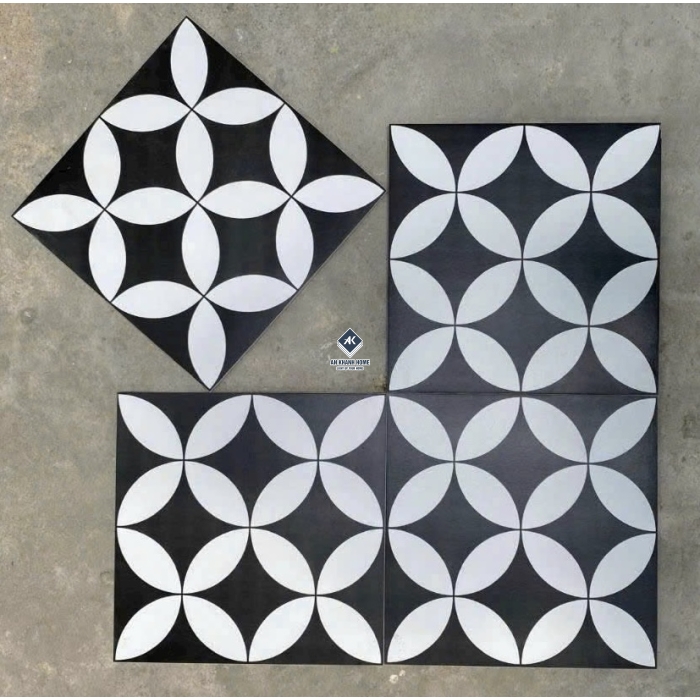 Gạch bông 30x30 đồng tiền màu đen trắng bề mặt mờ