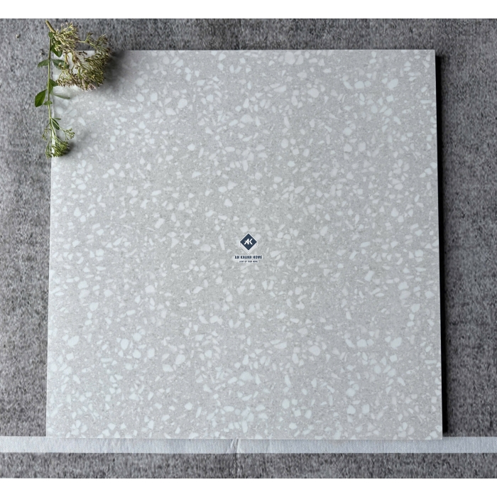 Gạch 60x60 terrazzo màu đen hạt đá mài màu trắng mờ