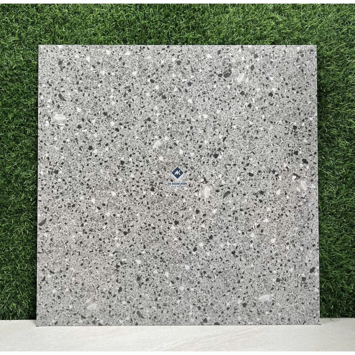 Gạch 60x60 terrazzo màu trắng hạt nhỏ màu xám mờ