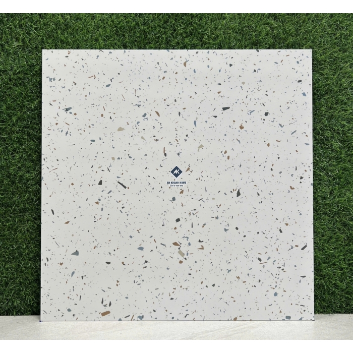 Gạch 60x60 terrazzo màu trắng hạt đa sắc nhiều màu mờ
