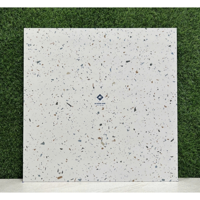 Gạch 60x60 terrazzo màu trắng hạt đa sắc nhiều màu mờ