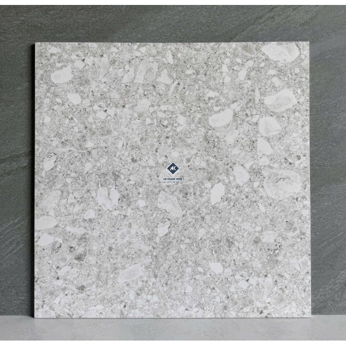 Gạch 60x60 terrazzo đá mài màu xám trắng hạt lớn màu xám mờ
