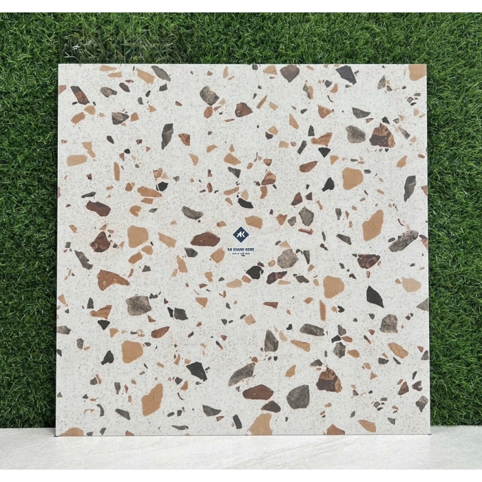 Gạch 60x60 terrazzo màu kem hạt lớn màu vàng nâu mờ
