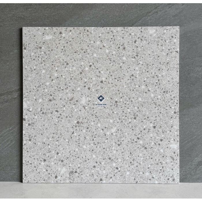 Gạch 60x60 terrazzo màu trắng hạt nhỏ màu xám mờ