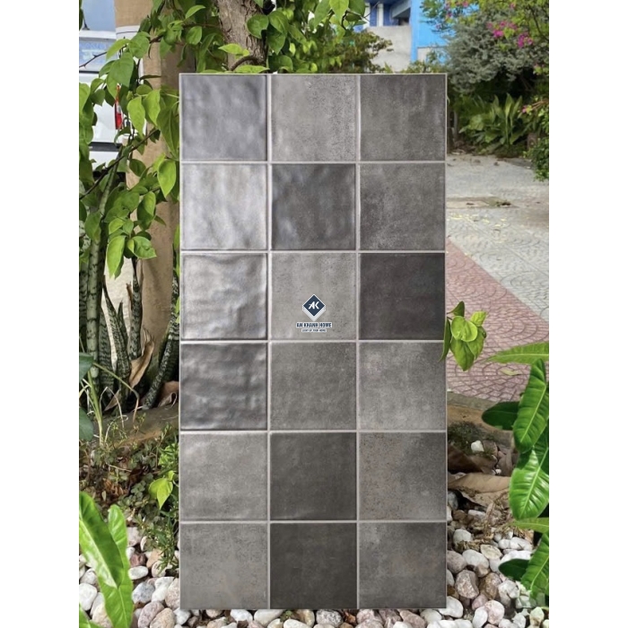 Gạch 30x60 giả thẻ vuông màu xám đen hiệu ứng màu ngẫu nhiên bề mặt sóng