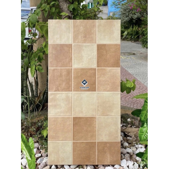 Gạch 30x60 giả thẻ vuông màu kem vàng nâu hiệu ứng màu ngẫu nhiên bề mặt sóng