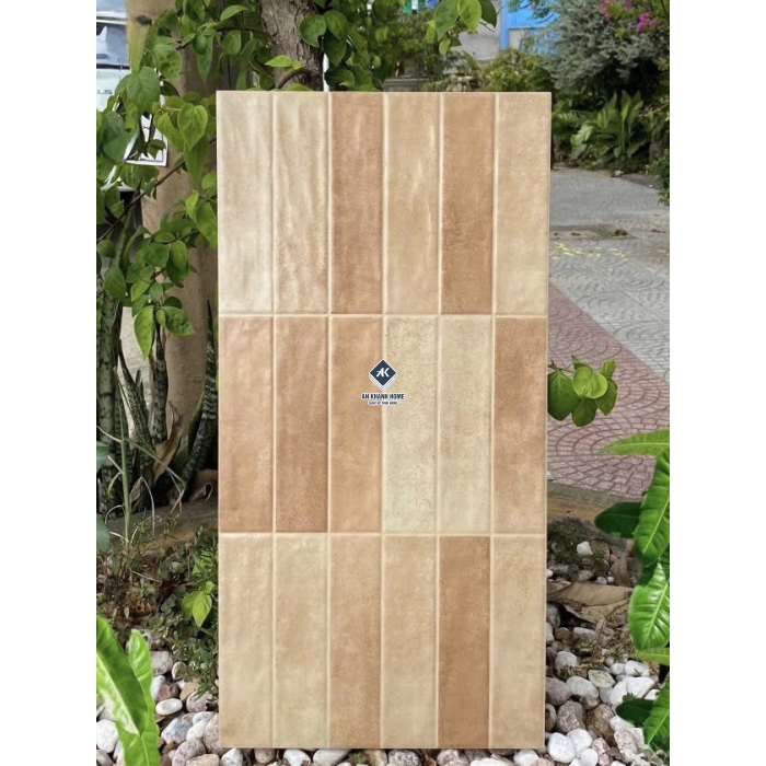 Gạch 30x60 giả thẻ chữ nhật màu vàng nâu hiệu ứng màu ngẫu nhiên bề mặt sóng
