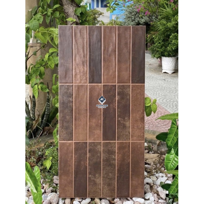 Gạch 30x60 giả thẻ chữ nhật màu nâu cafe đậm hiệu ứng màu ngẫu nhiên bề mặt sóng