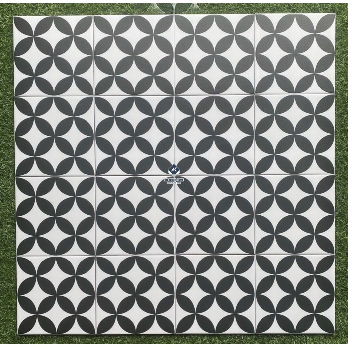 Gạch bông 20x20cm hoa văn đồng tiền đen trắng cổ điển