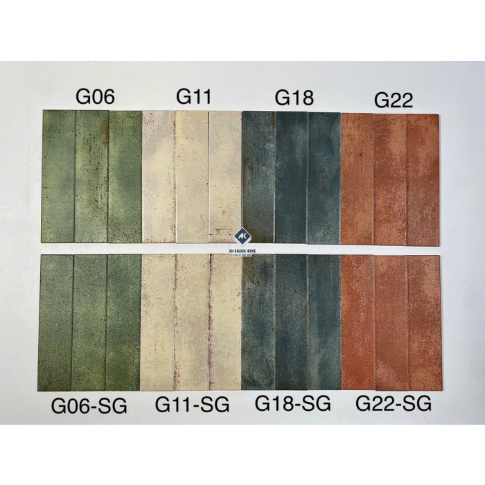 BST Gạch thẻ 75x300 xương đá hiệu ứng gỉ set bề mặt mờ và sugar