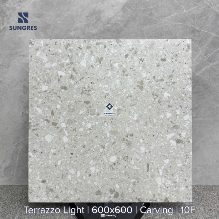 Gạch Ấn Độ 60x60 Terrazzo Light SG-66.620C trắng kem Bề Mặt Carving