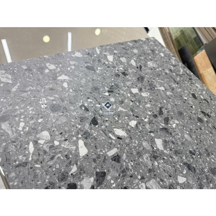 Gạch Ấn Độ 60x60 Terrazzo Dark SG-66.619C Xám đậm Bề Mặt Carving