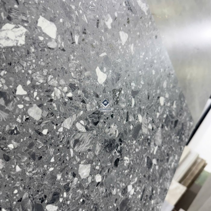 Gạch Ấn Độ 60x60 Terrazzo Dark SG-66.619C Xám đậm Bề Mặt Carving